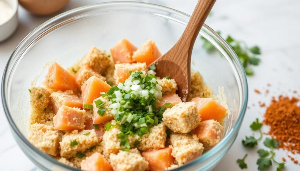 Mixing Salmon Croquette Batter