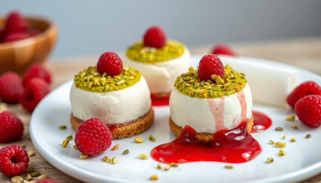 Pistachio and Raspberry Cheesecake Domes