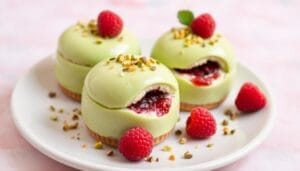 Pistachio and Raspberry Cheesecake Domes