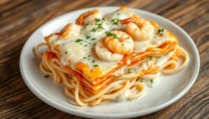 Shrimp Lasagna with White Sauce and Cheese