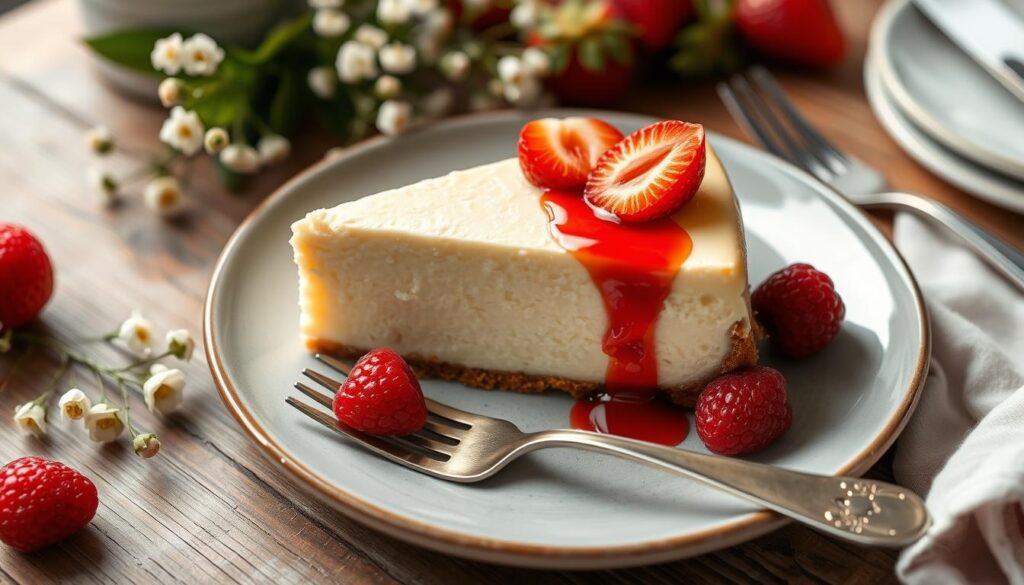 New York-style cheesecake presentation