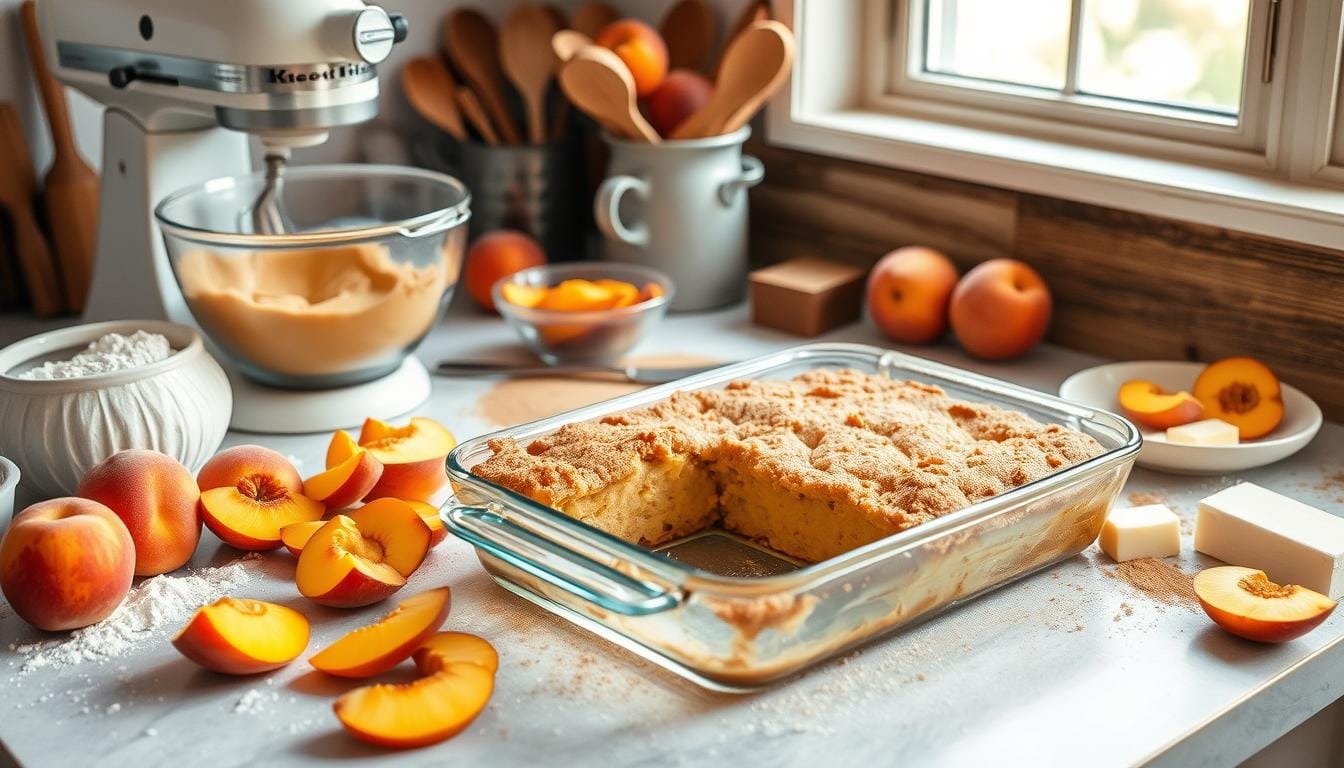 Peach Cobbler Coffee Cake Assembly