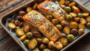 Sheet Pan Salmon with Brussels Sprouts