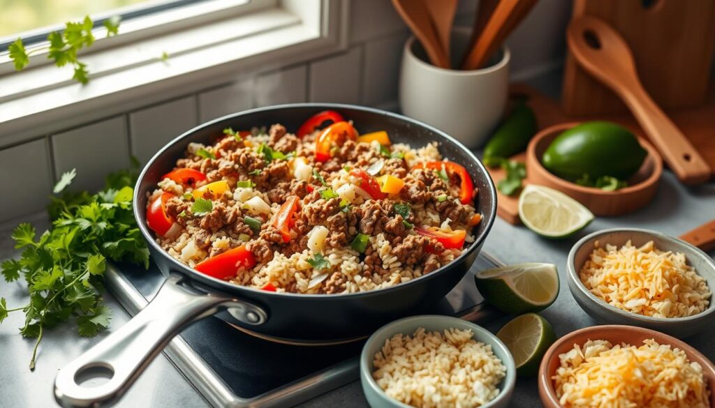 Taco Meat Fried Rice Preparation